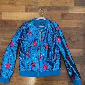 Jojo Siwa Girls Blue Sequin Bomber Jacket
